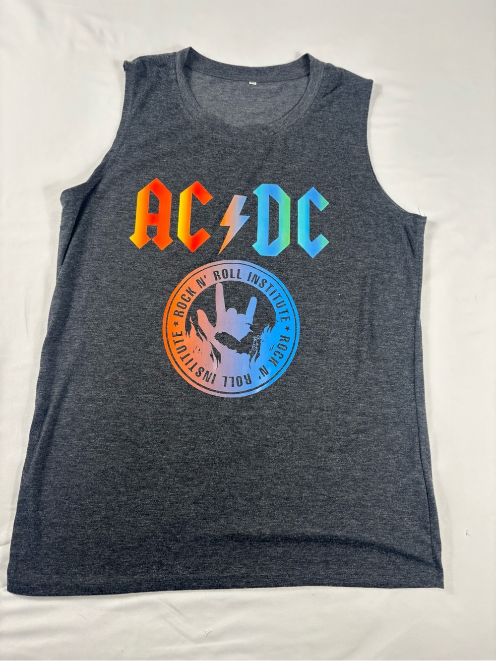AC/DC Multicolor Rainbow Logo Sleeveless Tank - Dark Gray